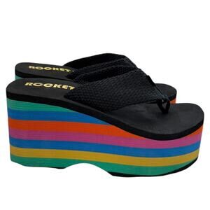 Rocket Dog Crush Rainbow Platform Flip Flops Womens 8 Pride Summer Statement Y2K